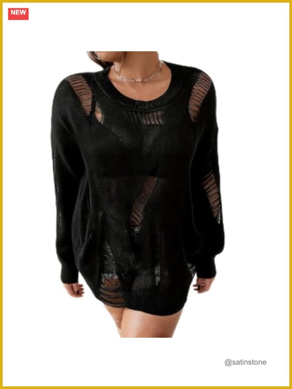 Ripped Drop Shoulder Pullover Jumper Gothic Distressed Sweater